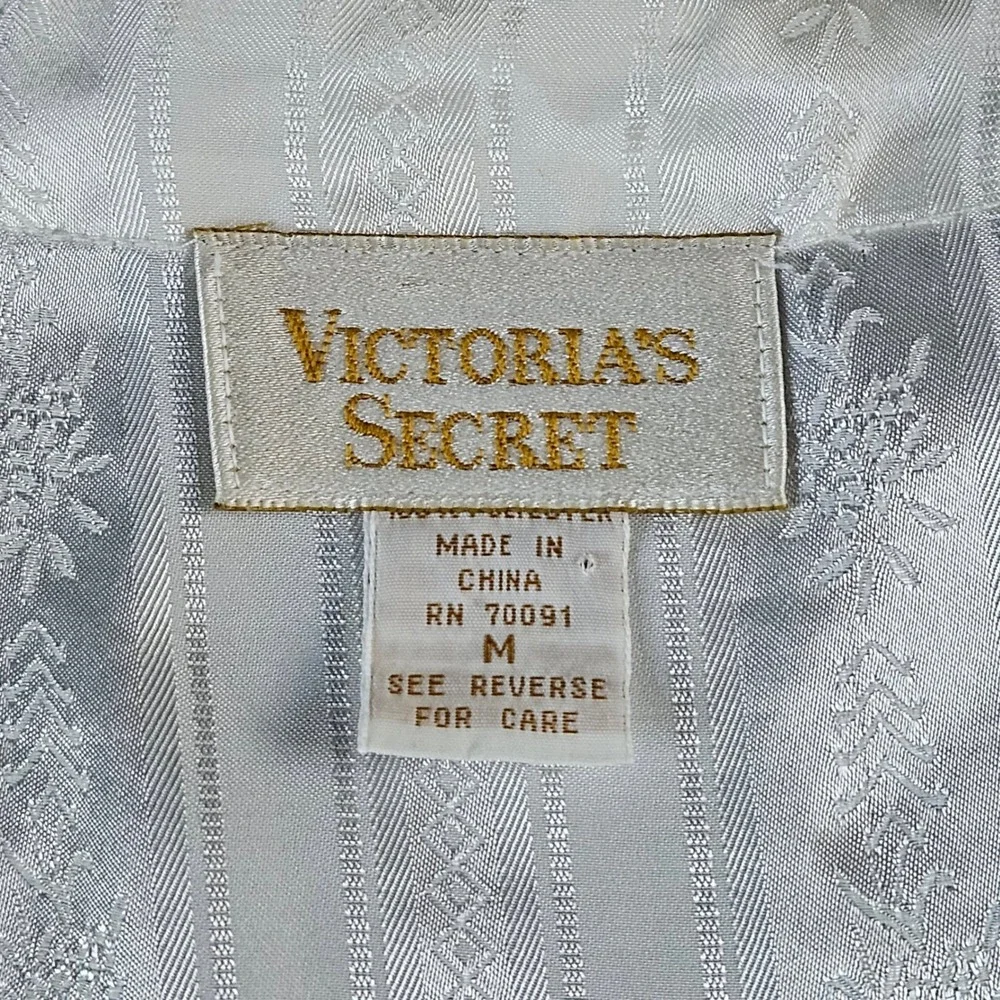 Vintage Victorias Secret Gold Label Pajama 2 Pc Set Ivory Satin Floral Stripe M - Picture 2 of 14